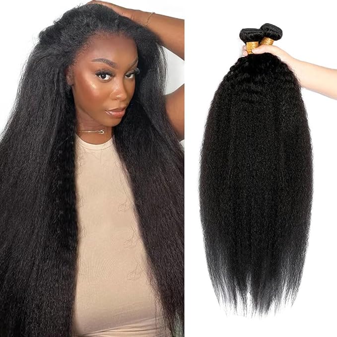 Yaki Straight Bundles Color 1B Kinky Straight Human Hair Bundle Niegmeag Brazilian Virgin Remy Hair 3 Bundles 26 28 30 Inch Double Weft Soft and Silky Natural Black Yaki Bundle 150g
