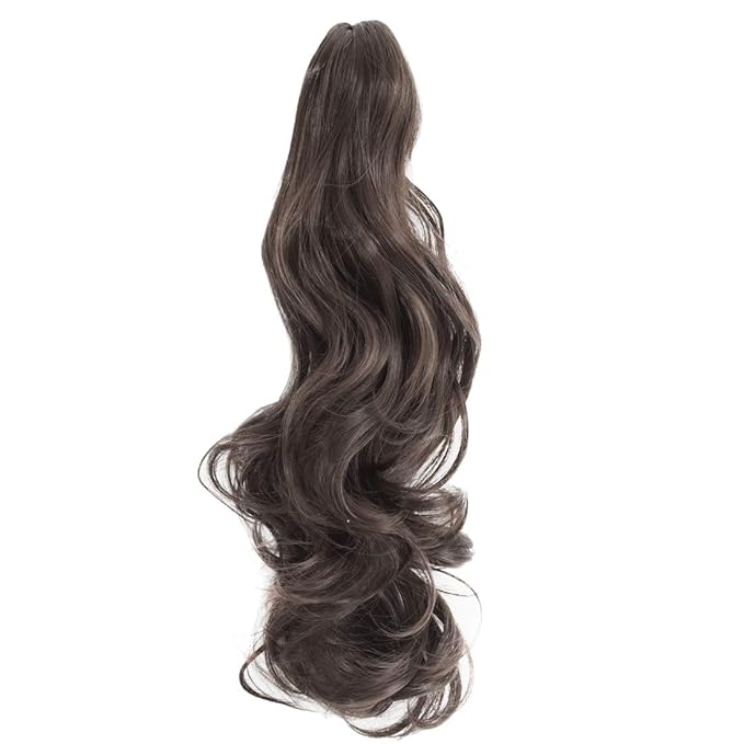 Claw Clip Ponytail 18" Clip in Wavy Ponytail Hair Extensions Long Pony Tails for Women Medium Brown Wave Hairpiece