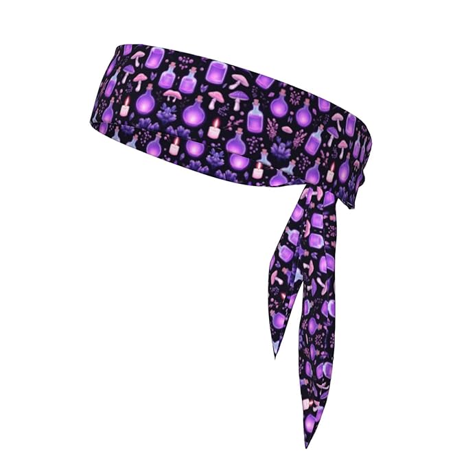 Boys Girls Cool Sports Sweat Band Head Decor for Running Athletic Spa, Long Multipurpose Gothic Magic Witch Witchy Trippy Purple Mushrooms Head Ribbon Headdress