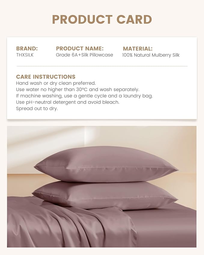 THXSILK Set of 2 100% Mulberry Silk Pillowcase for Hair and Skin, Grade 6A+ Mulberry Silk Pillow Cases Ultra-Soft, Hypoallergenic Pillow Case Cover with Zipper (California King 20"x40", Purple)