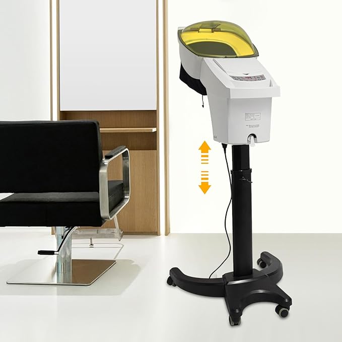 Professional Standing Hair Steamer for Salon & Home, 700W Ozone Steam Therapy with Light Scalp Care, Adjustable Height Hooded Dryer with 7 Light, Auto Shut-Off (White)