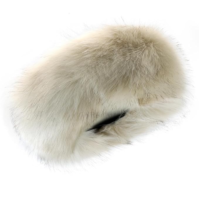 Faux Fur Headband for Women Elastic Fuzzy Thick Earmuffs Winter Headwrap Ear Muffs Furry Ear Warmers Cold Weather (Apricot)