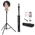 Klvied Reinforced Wig Stand Tripod Mannequin Head Stand, Adjustable Holder for Cosmetology Hairdressing Training with T-with Caps, T-Pins, Comb, Hair Clip, Carrying Bag