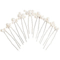 U Shaped Pearl Wedding Hair Pins for Bridal Women, Set of 9 (Silver)