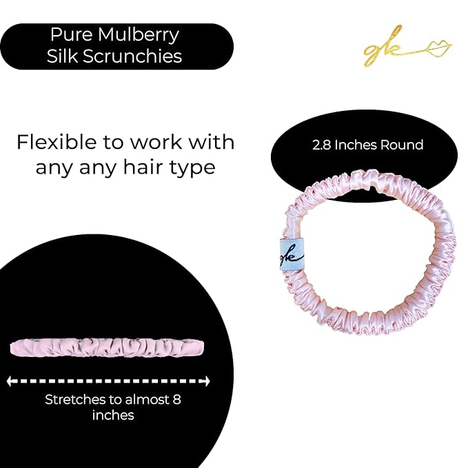 Silk Scrunchies for Women No Damage Mulberry Silk No Slip 4 Pack-Elastic Ponytail Girls Hair Ties | Skinny Hair Ties for Thin Thick Wavy or Curly Hair | No Crease for Sleep and Sports (4, Everyday)