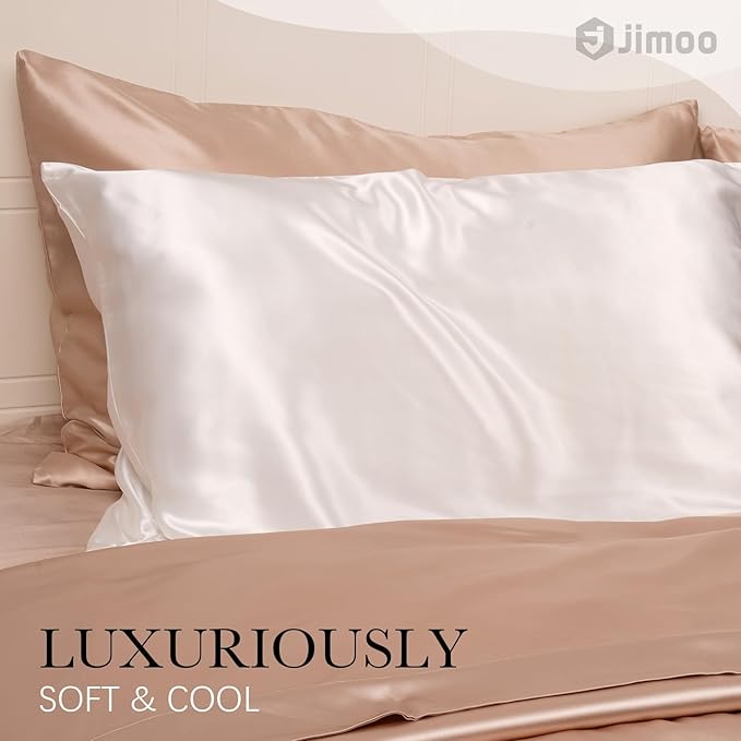 100% Mulberry Silk Pillowcase for Hair and Skin, 22 Momme Pure Natural Silk Pillow Case Both Sided with Zipper, Pillow Cover for Women Mom Men (Ivory White, Standard 20''×26'', 1 Pack)