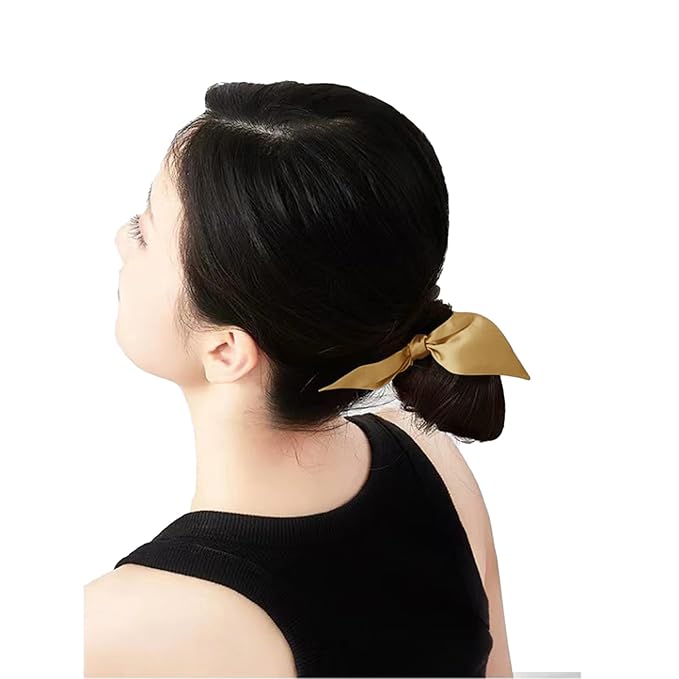 THXSILK Hair Silk Scrunchies with Bow for Women Pure Mulberry Silk Hair Cute Ring Ties Scrunchies for Girls Women's Thick Hair, Metallic Gold, 2.8"