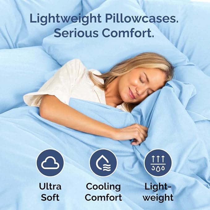 Queen Pillow Cases Set of 2 - Ultra Soft Hotel Quality Pillowcase Covers - Comfy, Cozy & Wrinkle Free - Shrink, Stain & Fade Resistant - Machine Washable Pillow Protectors - 2 Piece Set - Light Blue