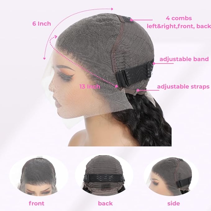 26 Inch Water Wave 13x6 HD Lace Front Wigs Human Hair Pre Plucked 200 Density Deep Part Curly Wig for Women Water Wave Frontal Wigs Human Hair