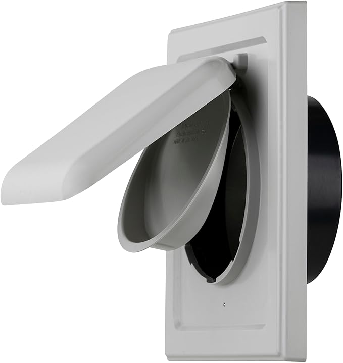 NO-PEST VENT, Exclusive Dual Door Dryer Vent Cover Outdoor 4 inch with Collar, Made in USA w Highest UV Resistant Plastic in any Outdoor Vent Cover (Light Grey, 4" Plastic WIth Collar)