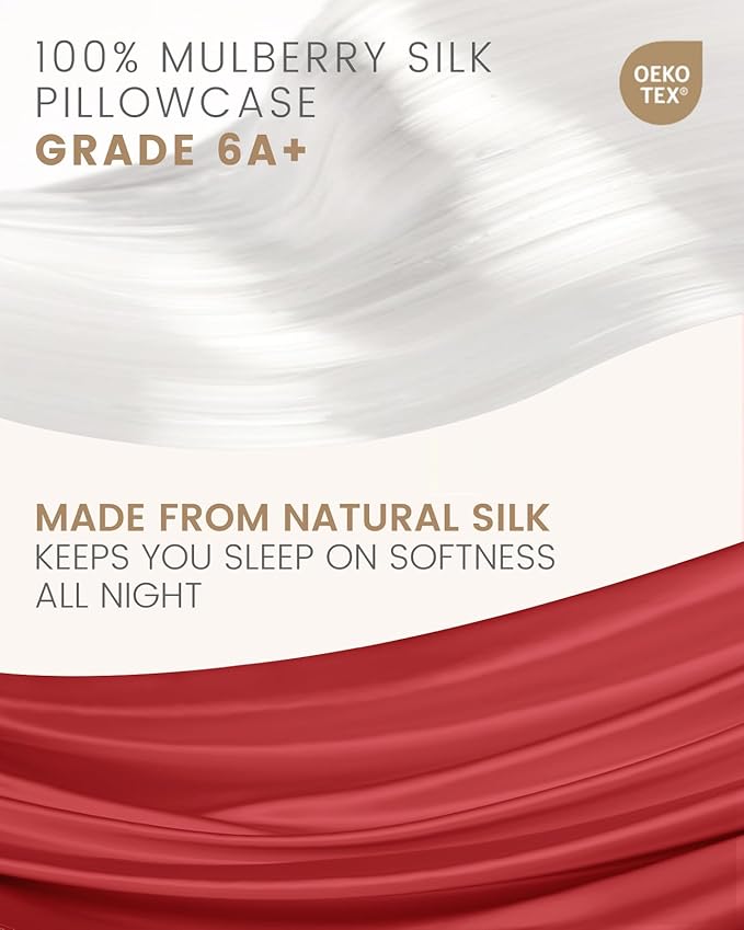 THXSILK Set of 2 100% Silk Pillowcases for Hair and Skin, Both Sides Grade 6A+ Natural Mulberry Silk Pillow Case with Hidden Zipper, Soft and Smooth Pillowcases(Red, Queen Size 20"x30")