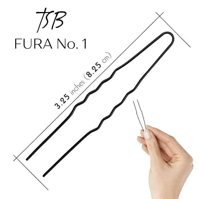 TSB Fura No.1 Professional Black Jumbo Hair Pins Set of 30-3.25 inches, 3x Retention, Vintage Style - Ideal for Weddings & Fashion Events - Comfortable, Non-Slip & Strong Hold