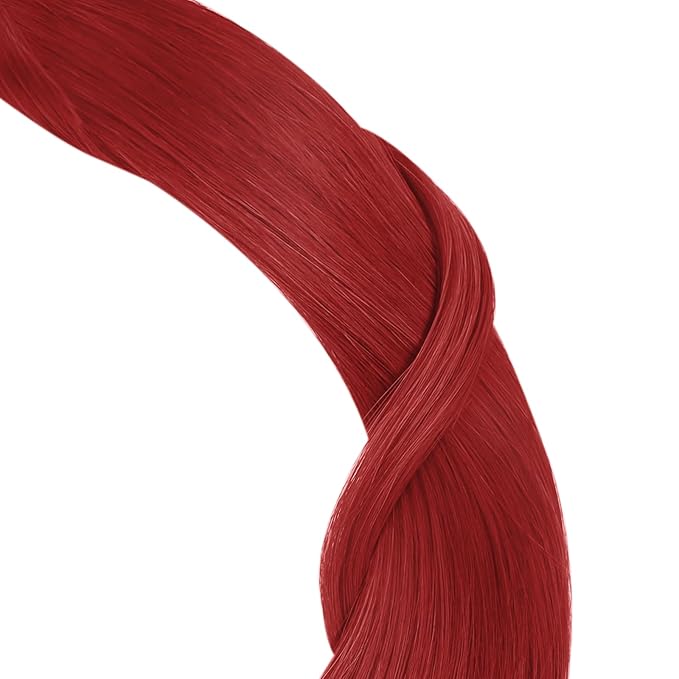 YoungSee Nano Ring Hair Extensions Red Nano Beads Hair Extensions Human Hair 22 inch Nano-tip Extension Red Nanolink Remy Hair Colored for Holiday Dinners 25g 25s