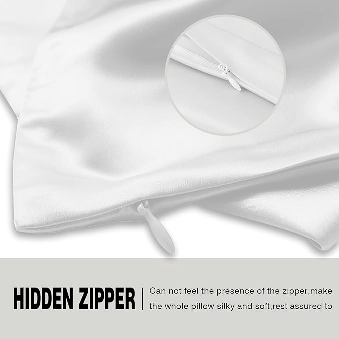 Natural Mulberry Silk Pillowcase for Hair and Skin Queen Size 20"X30" Silk Pillow Case with Hidden Zipper Soft Breathable Smooth Cooling Silk Pillow Covers for Sleeping(White,Queen,1Pcs)