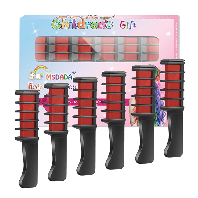 MSDADA New Hair Chalk Comb Temporary Hair Color Dye for Girls Kids with Light Color Hair, Washable Hair Chalk for Girls Age 4 5 6 7 8 9 10 Birthday Cosplay DIY, Christmas, New Year(Red)