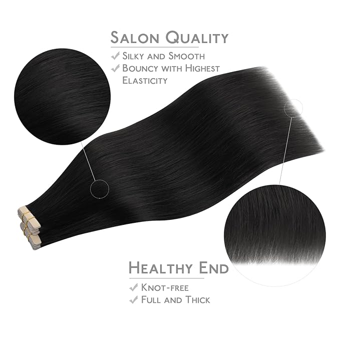 WENNALIFE Tape in Hair Extensions Human Hair, 40pcs 80g 12 inch Jet Black Hair Extensions Real Human Hair Straight Tape in Extensions Invisible Human Hair Extensions Reusable Real Hair Extensions