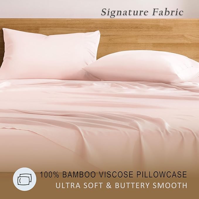 TOSMO Luxury Pillow Case Set of 2 - Cooling Viscose Derived from Bamboo - Oeko-TEX, Breathabl Silky Soft Pillow Cases with Envelope Closure (King / 20x40, Pale Pink)