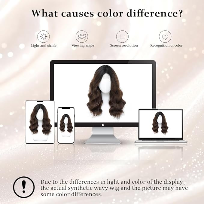 Ombre Brown Wig for Women, 18 Inch Middle Part Wavy Curly Wigs Synthetic Heat Resistant Soft deep wave Wig for Women Daily Use (Ombre Brown, 18 Inch)