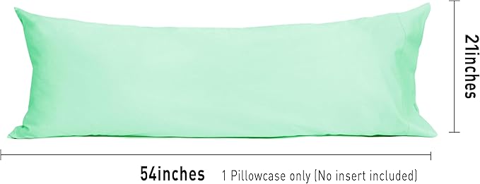 Sunflower Body Pillowcase 100% Cotton Long Pillow Cover/Case Envelope Closure 1 Pack, 21×54 inches Zephyr Green, Soft and Breathable
