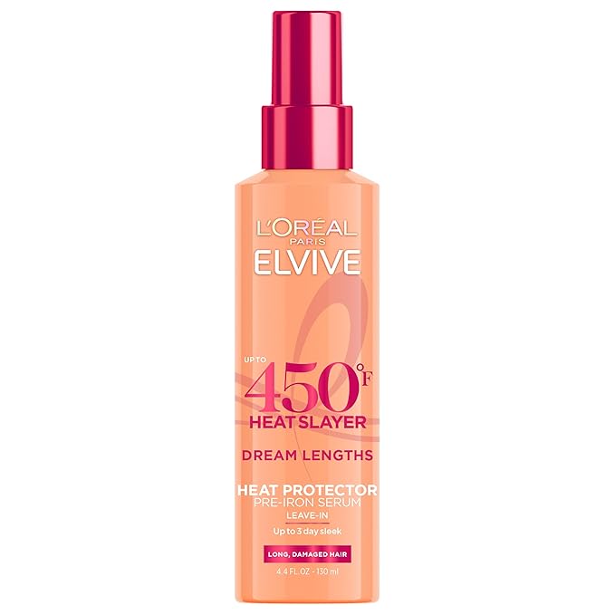 L'Oreal Paris Elvive Dream Lengths Heat Slayer Pre-Iron Spray Leave-In, 4.4 Ounce