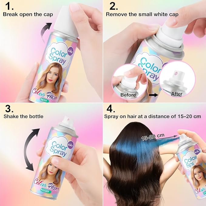 White Temporary Hair Color Spray for Adlut Teens Kids, 1-Day Washable Hair Spray, Fun Bright Shade for Halloween, Cosplay, DIY Hair Looks, Festivals & Parties