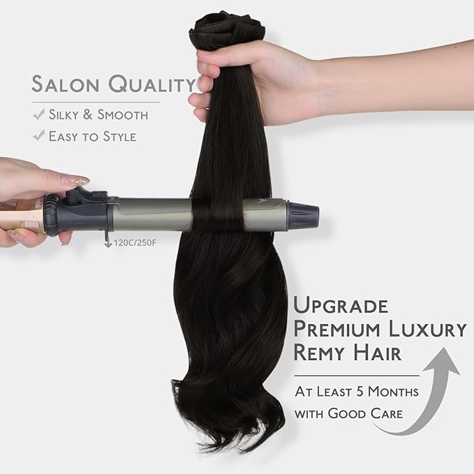 WENNALIFE Invisi Edge & Classic Seamless Clip in Hair Extensions Real Human Hair, 20 Inch 150g 7pcs Jet Black Hair Extensions for Women Invisible Straight Injection Extensiones de Cabello Humano