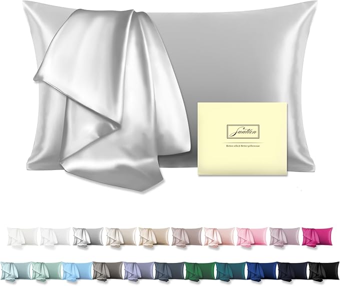 Mulberry Silk Pillowcase for Hair and Skin Pillow Case with Hidden Zipper Soft Breathable Smooth Cooling Silk Pillow Covers for Sleeping (Silver Grey, King（20"X 36"）)