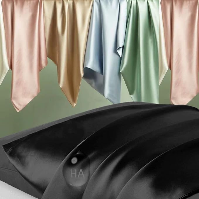 Silk Pillowcase 2 Pack, Mulberry Silk Pillow Cases Queen Size Set of 2, Anti Acne Silk Pillowcase for Hair and Skin, Natural Satin Pillowcases for Sleeping Women with Zipper, Black