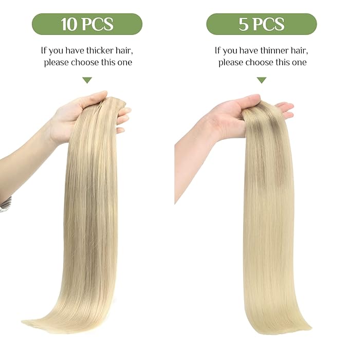 DOORES Clip in Hair Extensions, 155g 10pcs Balayage Ash Blonde to Golden Blonde and Platinum Blonde 16 Inch Real Human Hair Extensions Clip in Skin Weft Hair Extensions