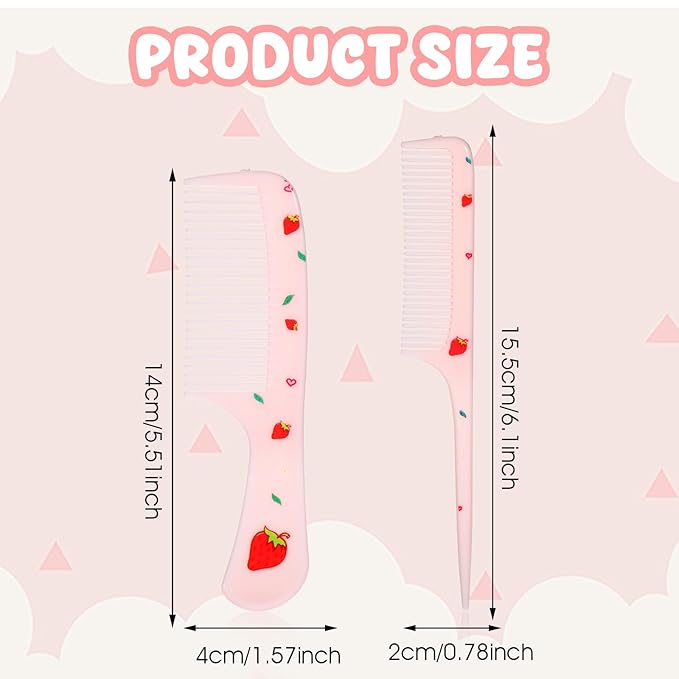 Baby Comb Set, Small Cute Fine Tooth Toddler Comb & Rat Tail Baby Comb for Styling, Pink Baby Hair Comb Plastic Parting Combs, Anti-Static Mini Hairdressing Comb for Baby Girl Wet Dry Hair (2Pcs)