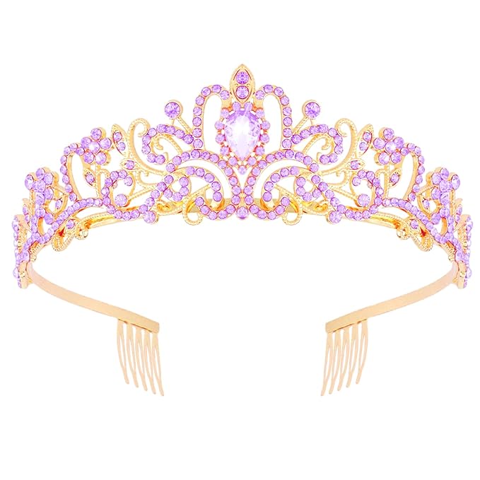 Didder Gold Purple Rhinestone Princess Tiaras and Crowns for Women and Girls Birthday Tiara Crown Halloween Costume Party Wedding Prom Headpiece