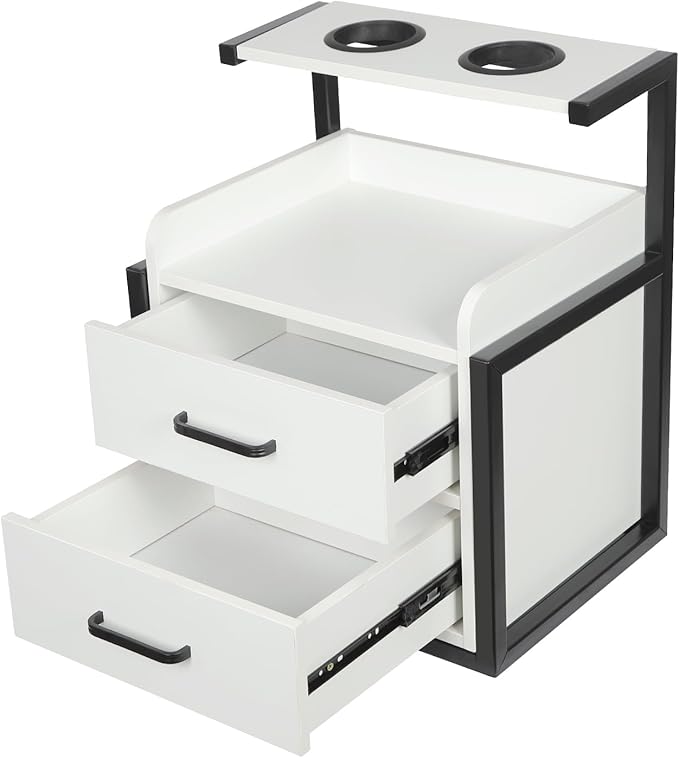 Suspended Salon Station for Hair Stylist, Wall Mounted Styling Salon Station Storage Cabinet w/2*Drawers &Hair Dryer Stand,Floating Nightstand Stylist Storage Cabinet for Home (Black+White)