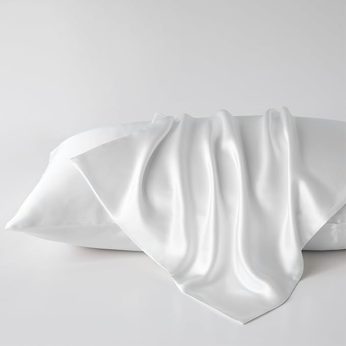 Mulberry Park 30 Momme 100% Pure Mulberry Silk Pillowcase - Luxury Charmeuse Weave for Hair and Skin, Cooling Silk Pillow Cover for Beauty Sleep - Queen Size 20"x30" / White