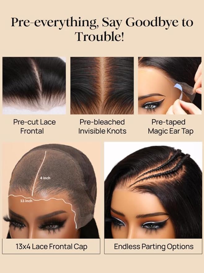 KLAIYI Ombre Brown Loose Body Wave 13x4Pre Everything Lace Frontal Chestnut Brown Drawstring Wig with Face Framing Layers Precut Lace Pre Plucked Bleached Bye Bye Knots Ready to Wear and Go Wig 24Inch