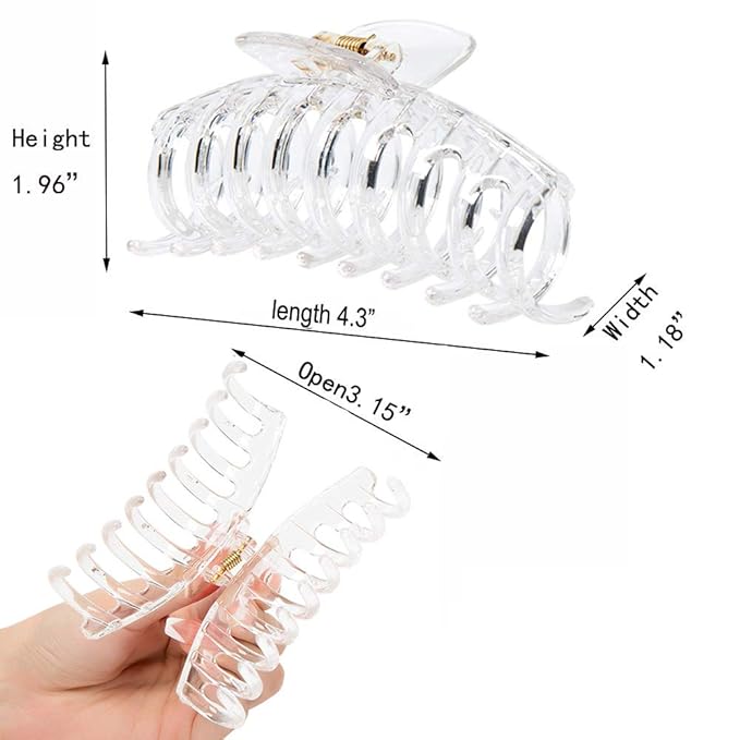 Clear Claw Clips for Thick/Fine/Thin Hair, Strong Holding Large Jaw Polycarbonate Clips for Women (3 pcs)