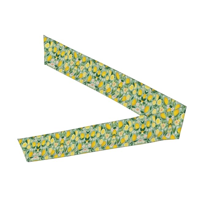 Men's Women Lovely Sports Sweat Band Hair Decor for Sports Workout Spa, Long Boho Style Lemon Tree Leaves Tropical Flowers Floral Head Ribbon Headwear