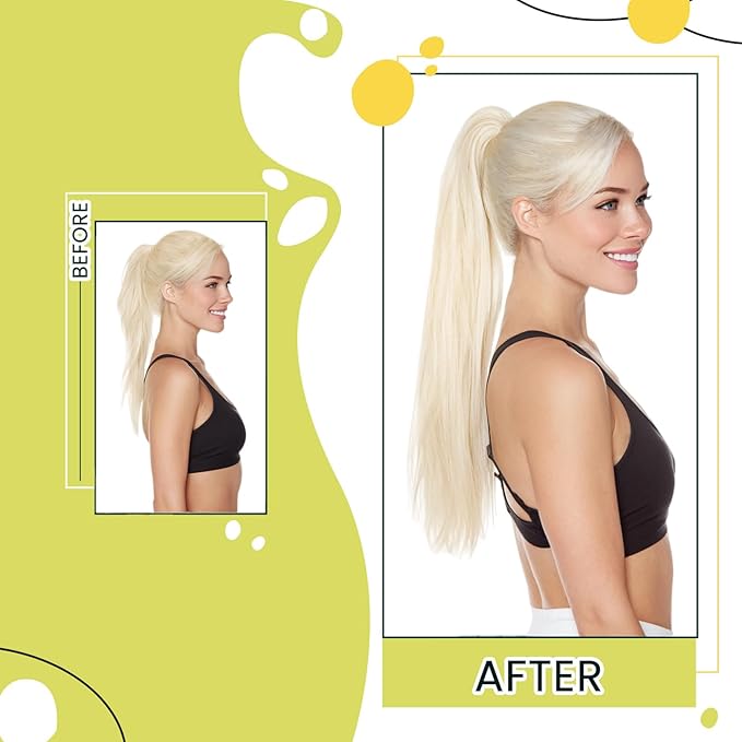 RUNATURE Ponytail Extension Real Human Hair, Platinum Blonde Ponytail with Magic Paste, Easy to Install, Soft Natural Human Hair Ponytail for Women, Thick Ends 12 Inch 70g #800