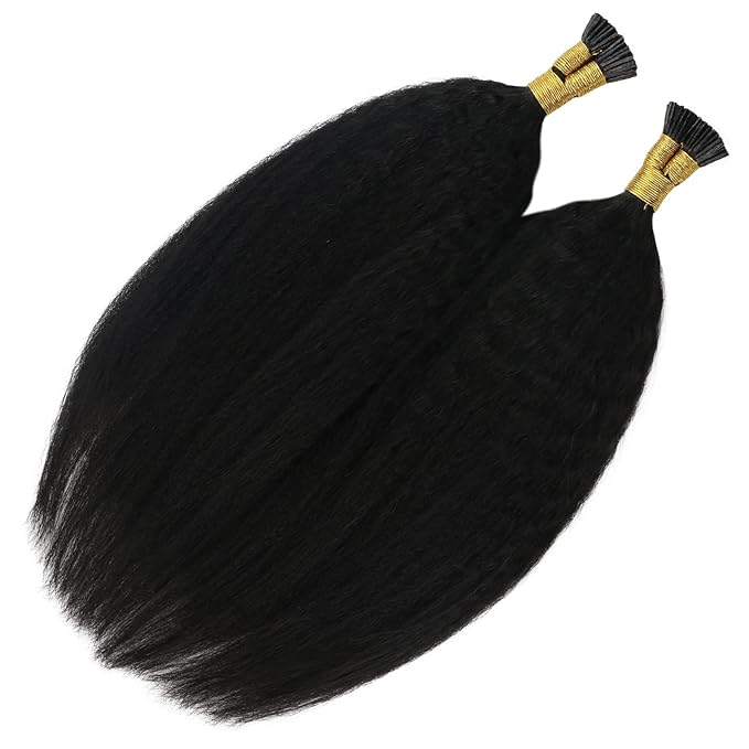 YoungSee Kinky Straight I Tip Hair Extensions Human Hair Black Kinky I Tip Extensions Remy Hair 80s 50g Itip Hair Extension Real Human Hair Yaki for Black Women Short 14Inch