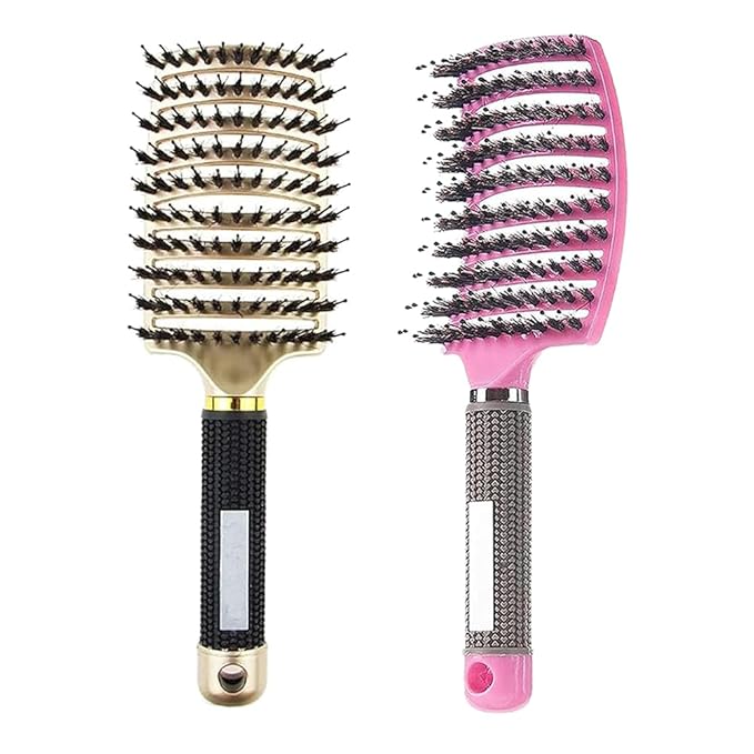 Magical Ultra Detangling Brush for Wet or Dry Hair, Detangler Brush, Fast Drying Styling Massage Hairbrush for Men, Women and Kids (Gold + Pink)
