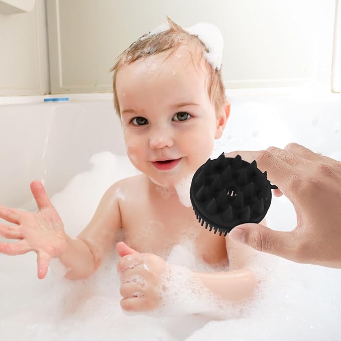 Silicone Bathing Brush and Massage Shampoo Brush for, 1pcs Black Silicone Scalp Scrubber Body Scrubber for Gentle Bathing and Hair Care
