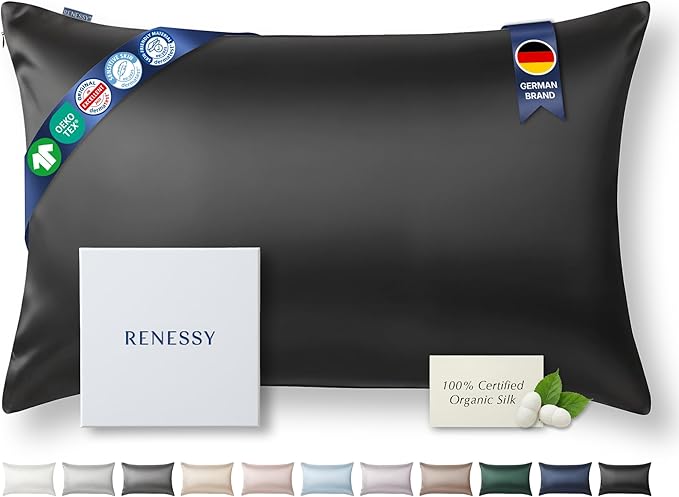 Premium Silk Pillowcase 100% Organic Mulberry Silk, 22 Momme, Grade 6A - Oeko-Tex Certified in Germany - Luxury for Hair & Skin, 1 Piece (Standard Size 20x26 Inches, Black)