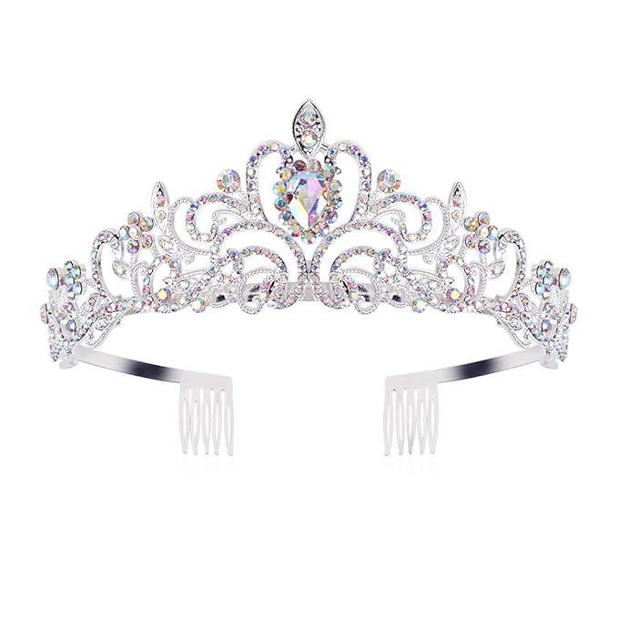 Didder Crystal AB Rhinestone Tiaras and Crowns for Women - Princess Elegant Headband with Comb - Birthday Crowns for Girls