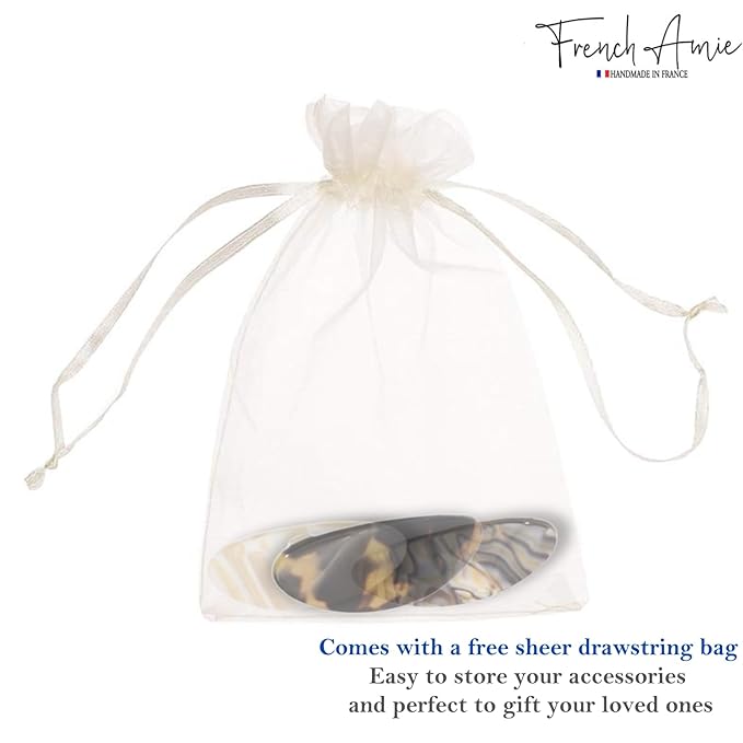 French Amie Oval Mini Silver Grey Onyx Tokyo Ivory Set of 3 Handmade Celluloid Hair Clip Barrette for Girls (2.5 inch)
