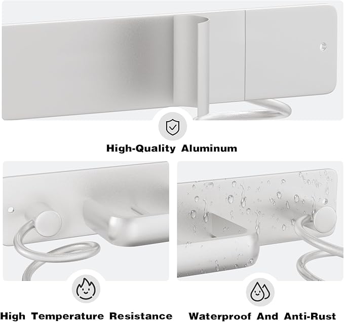 hicorfe Hair Dryer Holder 3 in 1 Hair Tool Organizer,Blow Dryer Holder Wall Mounted,Bathroom Bedroom Care Styling for Flat Iron,Curling Iron,Hair Straightener（Silver）