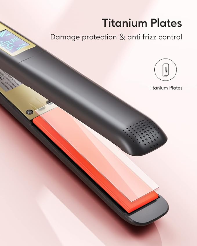 Wavytalk Hair Straightener, 100% Pure Titanium Flat Iron Hair Straightener Dual Voltage Creates Silky Hair Instantly, 1 Inch Flat Iron 170℉-450℉