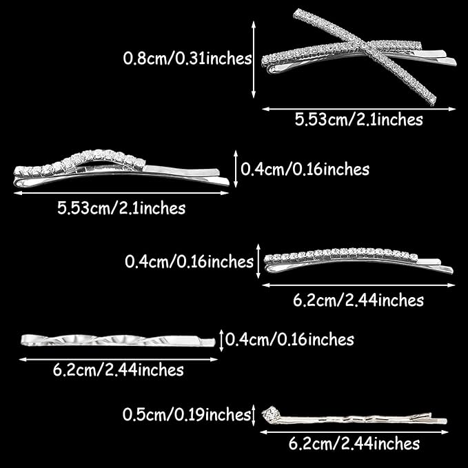 16 Pieces Silver Rhinestone Bobby Pins Set Delicate Decorative Fancy Crystal Hair Clips Shiny Fancy Metal Barrettes, I S X Shaped Diamond Hair Accessories for Women Ladies Girls Wedding Prom Party