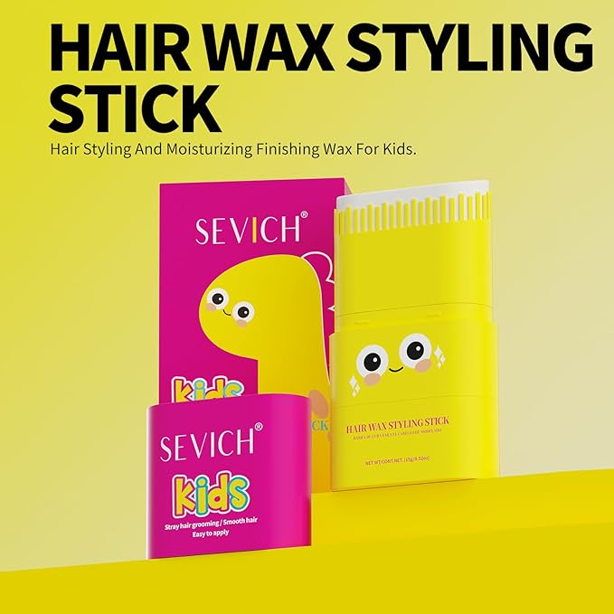 SEVICH Kids Hair Wax Styling Stick with Ergonomic Angled Comb - 15g Natural Plant Extracts for Stray Hair Grooming, Smooth Finish, Child-Friendly Design (Boys & Girls)