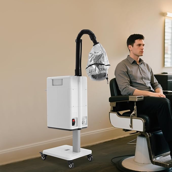Professional Hair Salon Steamer,Hair Steamer with Temperature and Time Adjustment,Stand Hair Dryer, Nano Hair Steamer Machine(White 500w)