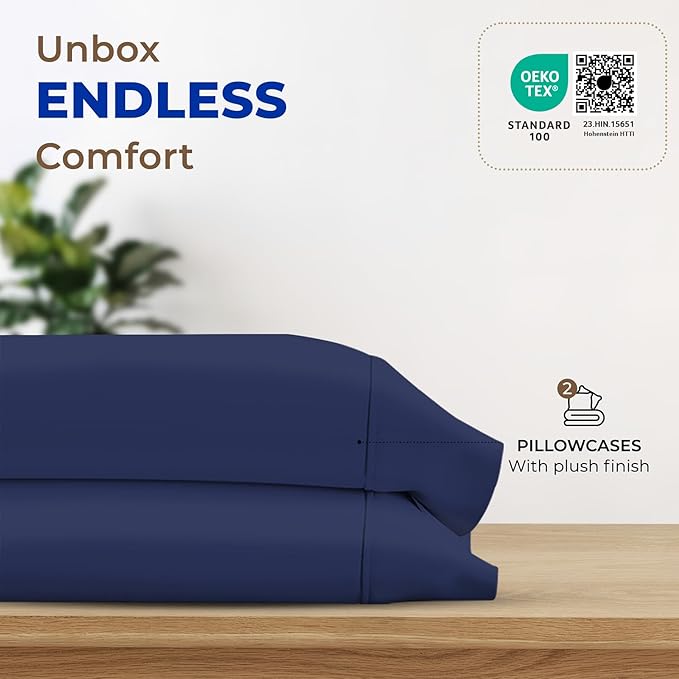 THREAD SPREAD 100% Egyptian Cotton Pillow Cases King - 1000 Thread Count Pillow Cases King Size Set of 2, Cooling & Breathable Extra Long Staple Sateen Weave Cotton Pillow Covers for Bed - Navy Blue
