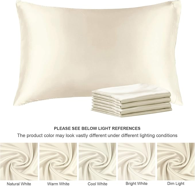 BEDELITE Satin Pillowcase for Hair and Skin, Super Soft Similar to Silk Pillow Cases 4 Pack with Envelope Closure, Cooling Pillowcases for Women Men (20"x26" Standard Size, Beige)